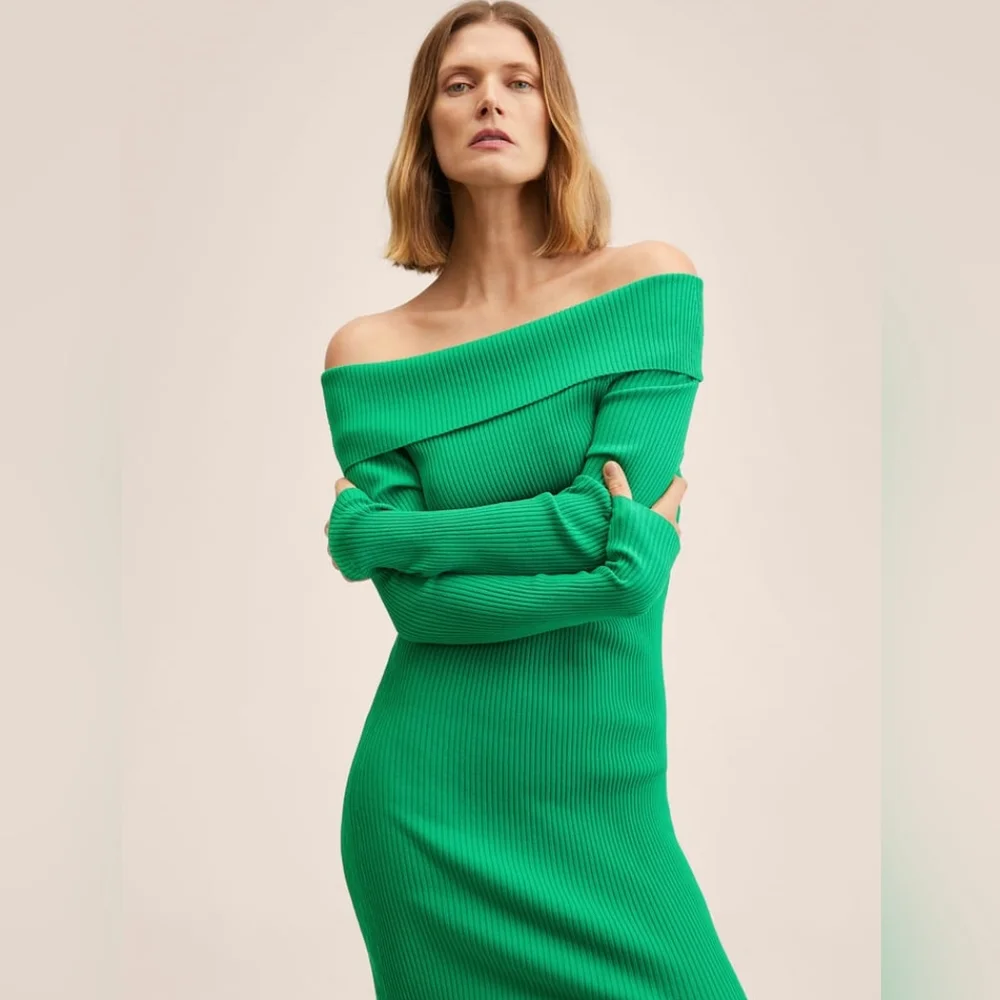 MANGO Ribbed Off The Shoulder Dress - Picture 2 of 9